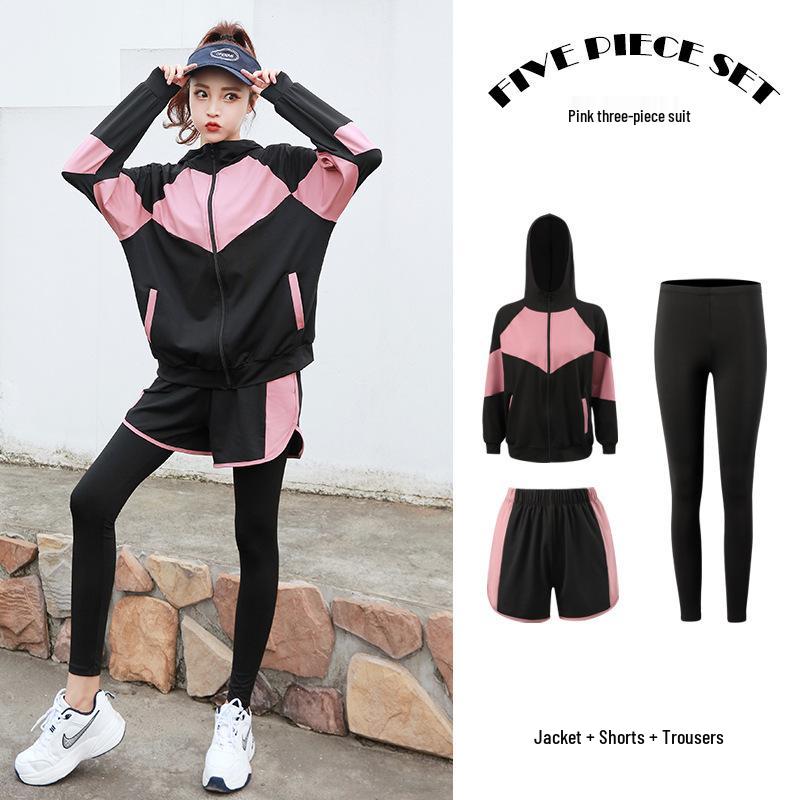 Women's Plus Size 5-Piece Yoga Set: Long Sleeve & Pants for Autumn/Winter Outdoor Gym Running