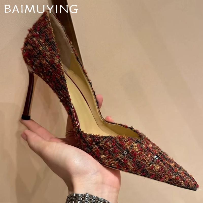 High Heels Women Shoes Suede Shallow Pointed Toe Elegant Sandals Winter 2025 Trend Fashion Pumps Dress Party Mujer Zapatillas