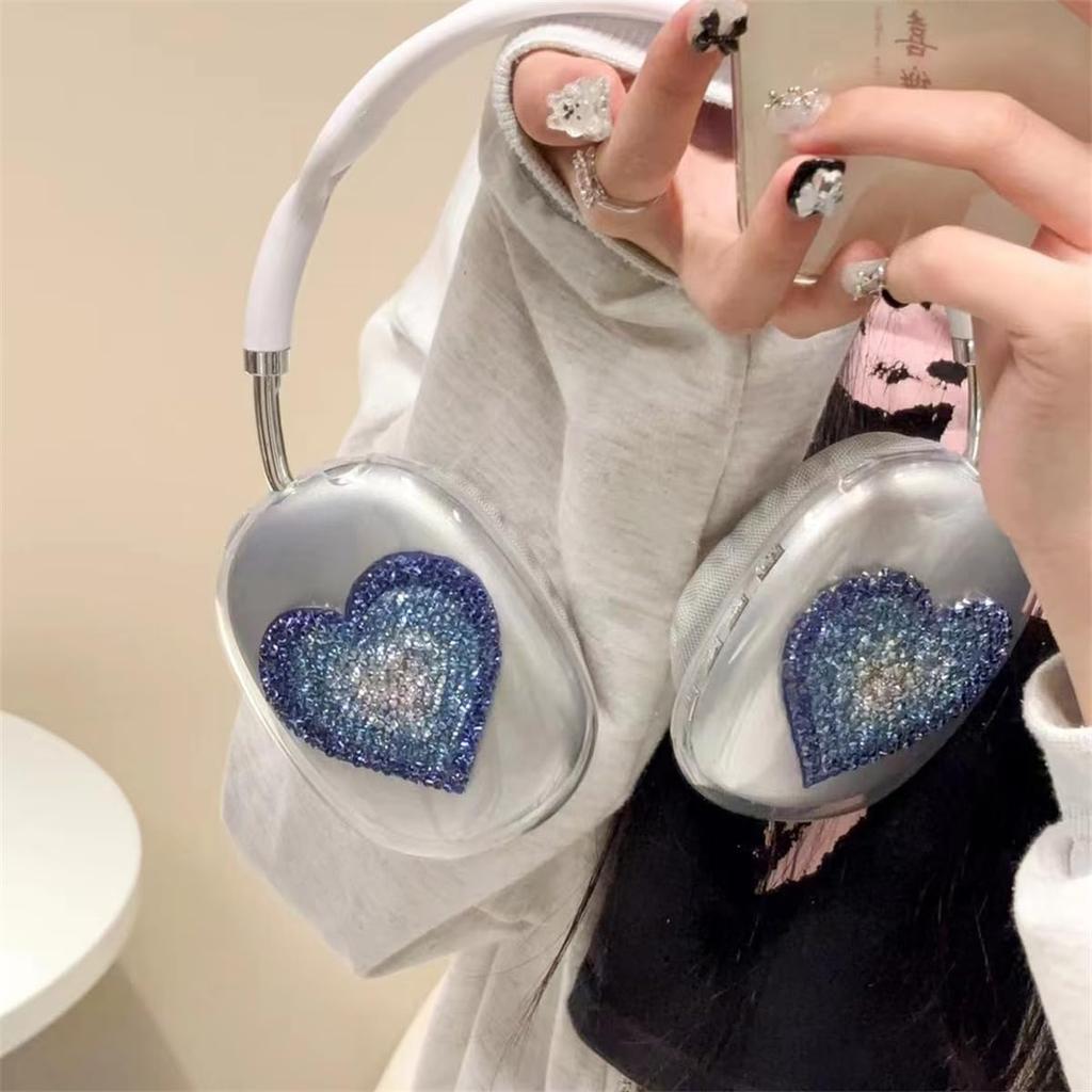 Cute Love Heart Luxurious Design Case for AirPods Max Headphones,Clear Crystal Glitter Shining Bling Diamonds Cover for AirPods Max Gift for Women