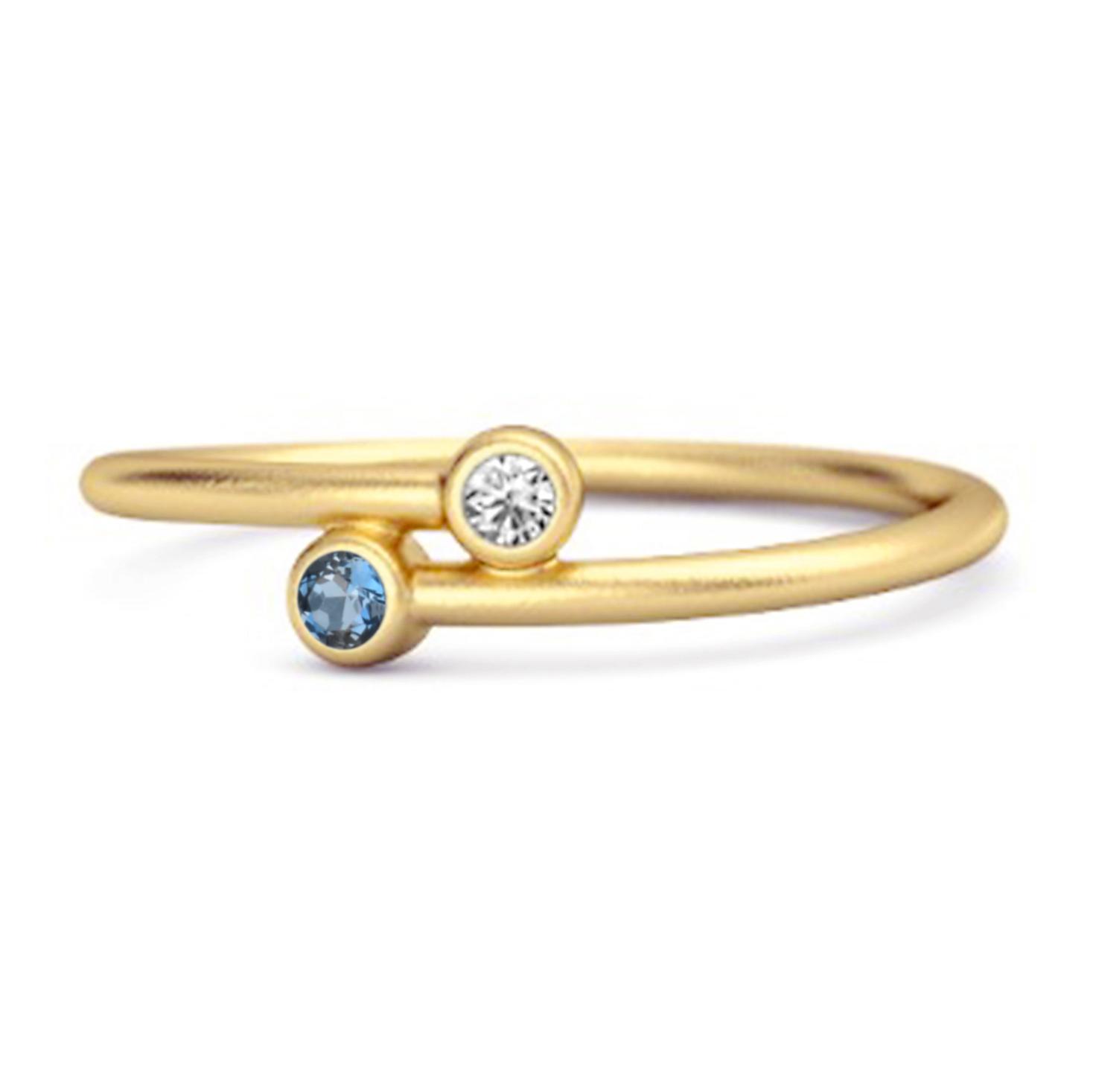 London Blue Topaz Open Bezel Two- 925Stone Ring - 925 Sterling Silver Gold Vermeil 8