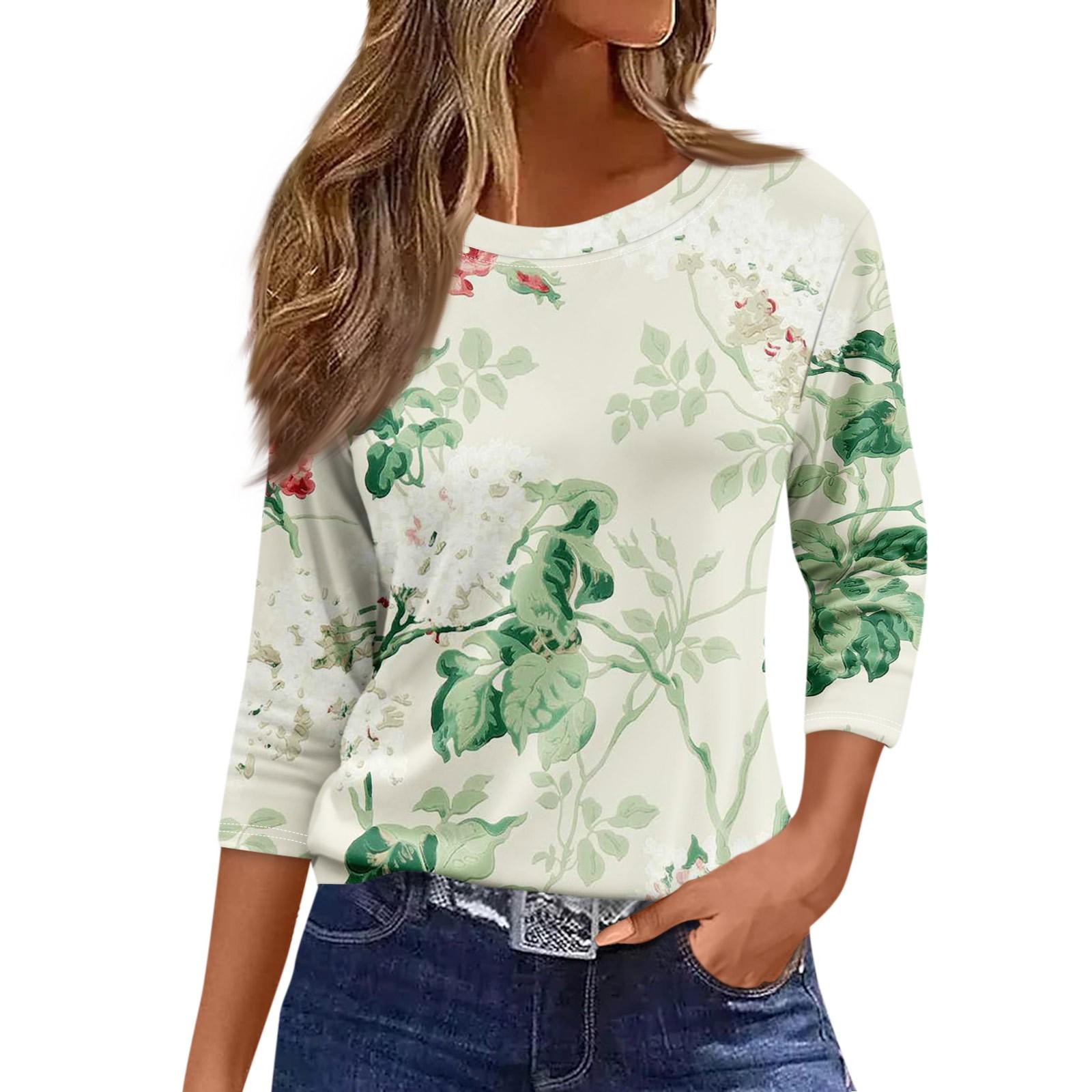 

Футболка с коротким рукавом, женская модная повседневная свободная футболка с круглым вырезом и рукавами 3/4, женская верхняя одежда с принтом 4XL