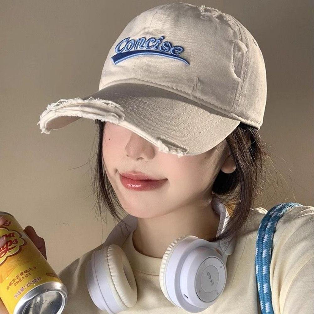 Korean Holes Peaked Cap Embroidery Snapback Cap Solid Color Letter Baseball Hat Teenagers