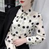 Women's Polka Dot Print Bow Elegant Chic Sweet Button Up Shirt Spring Autumn Casual Long Sleeve Office Ladies Blouse Top Blusas