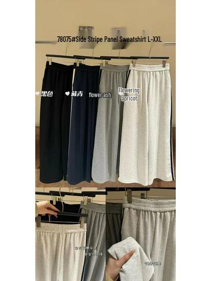 

Женские брюки больших размеров с высокой талией, в корейском стиле, с широкими штанинами, длинные - размер 7, весенняя эластичная ткань, отделка полоской, повседневный дизайн, уменьшающий возраст XL серый/цветочный