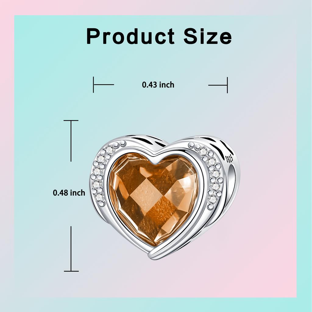 925 Sterling Copper January-December Birthday Stone Love Zircon Pendant Bead Fit Charms Necklace Bracelet Women Zircon DIY Gift