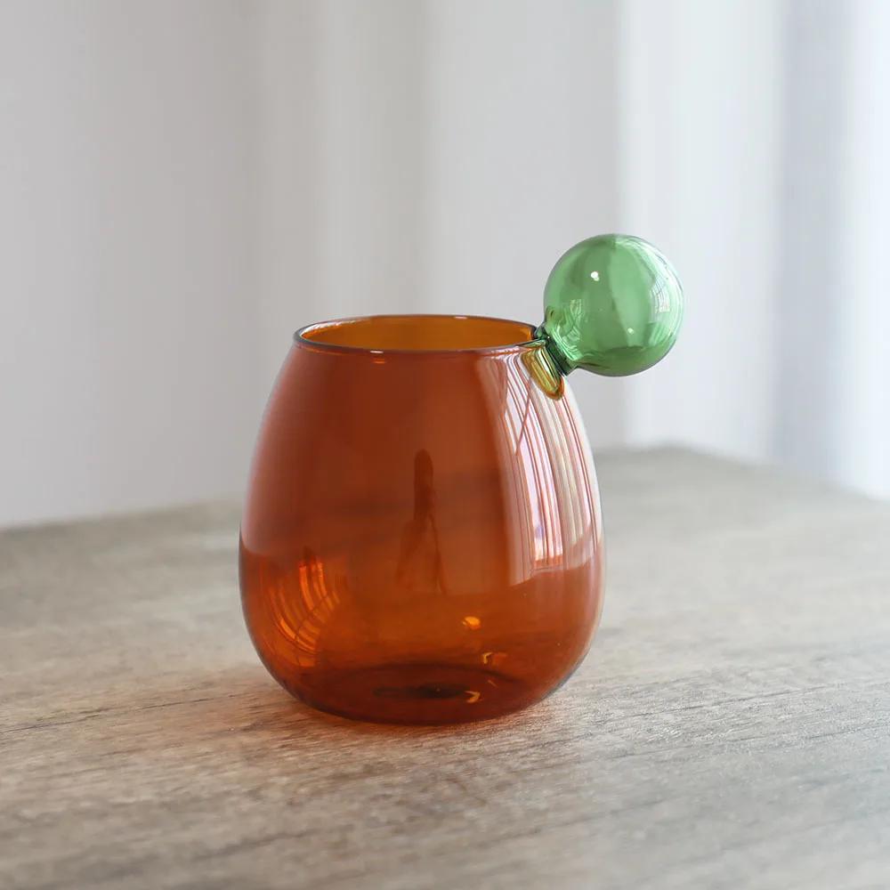 Kreativer Kugel-Wasserbecher mit großem Bauch Geschenk Kontrastfarbe Niedlich Hitzebeständiges Glas Tasse Kaffee Saft Milch Smoothie Weinbecher 400ml