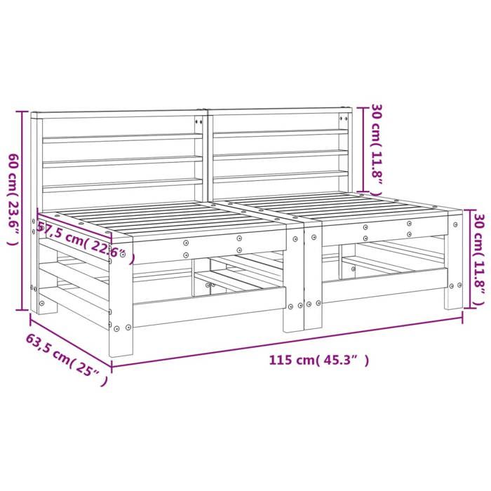 VidaXL Canapés Centraux de Jardin 2 pcs, Sièges avec Dossier, Meubles de Terrasse Patio Arrière-cour Balcon Extérieur, Bois 825645