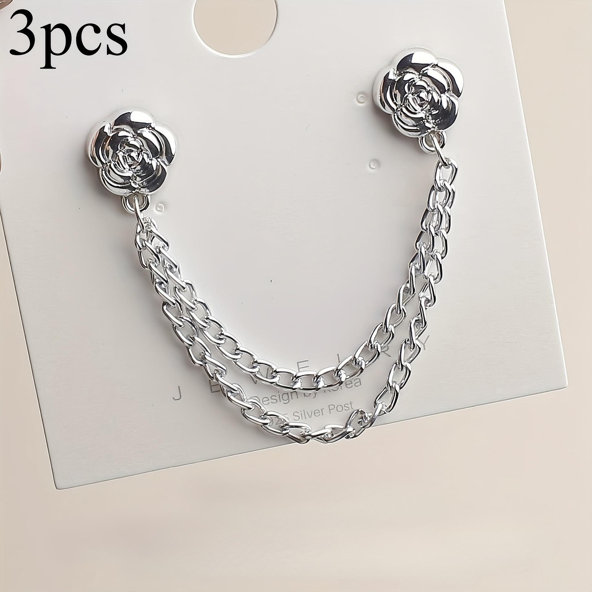 

3pcs Sliver Magnetic Adjustable Trouser Legs Clips For Pants Pin Retractable Fixed Leg Pants Loose Button For Jeans Cardigan