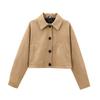 Autumn New Women Clothes Long Sleeve Lapel Simple Button Decoration Leather Crop Jacket Outerwear 4720200