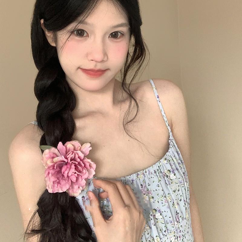Fairy Chiffon Pearl Flower Tassel Hair Clip - Vacation Style Duckbill Bangs Accessory