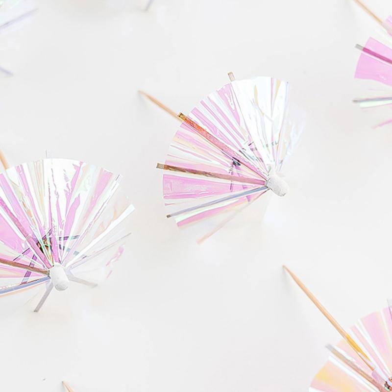 10pcs Drink Fancy Laser Umbrella Toothpicks Summer Beach Cocktail Toothpick Lovely Cupcake Topper Wedding Birthday Party Decor