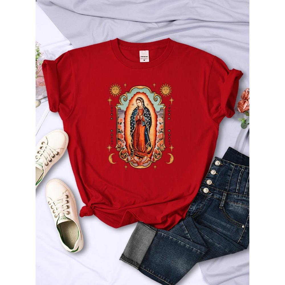 T-shirts de rue Notre-Dame de Guadalupe T-shirts Imprimés Confortables Col Rond Manches Courtes Été Décontracté Vêtements Féminins