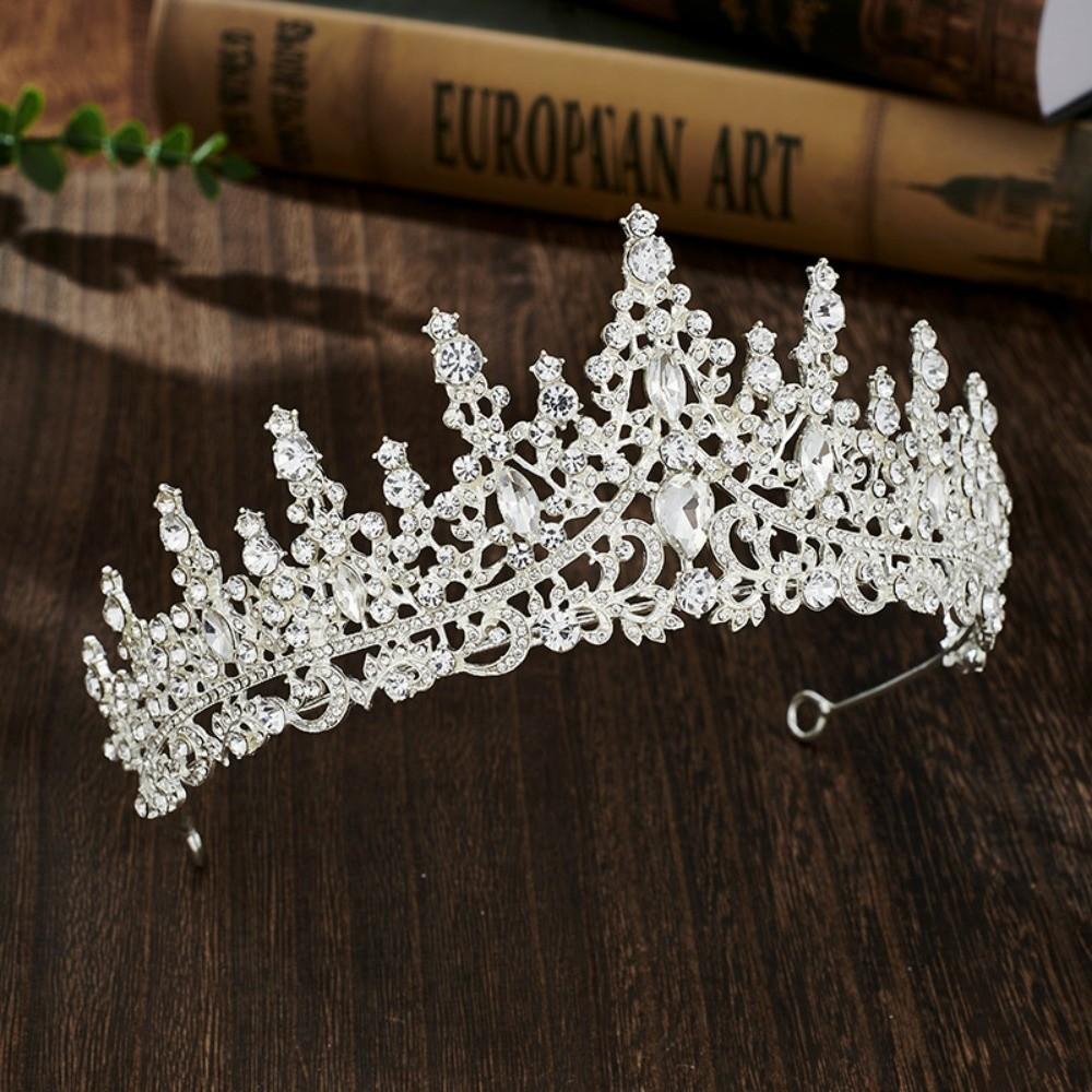 Metal Princess Tiara Round Tiaras Rhinestone Crown Vintage Baroque Crown  Women