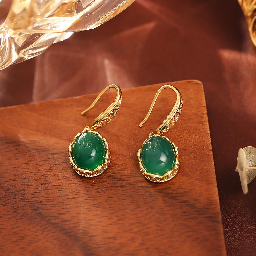 Elegant Gold-Plated Natural Stone Earrings for Women - Fashionable Autumn/Winter Style