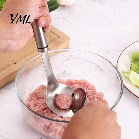 Fish Ball Maker Stainless Steel Meatball Spoon, Non-slip Grip Ergonomic Long Handle Design, Round Shaper Professional Meat Baller Tool for Balls