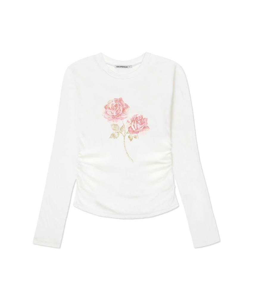 ESCAPEFROM One Flower Print Slim Fit Shirred Long Sleeve [3 Colors]