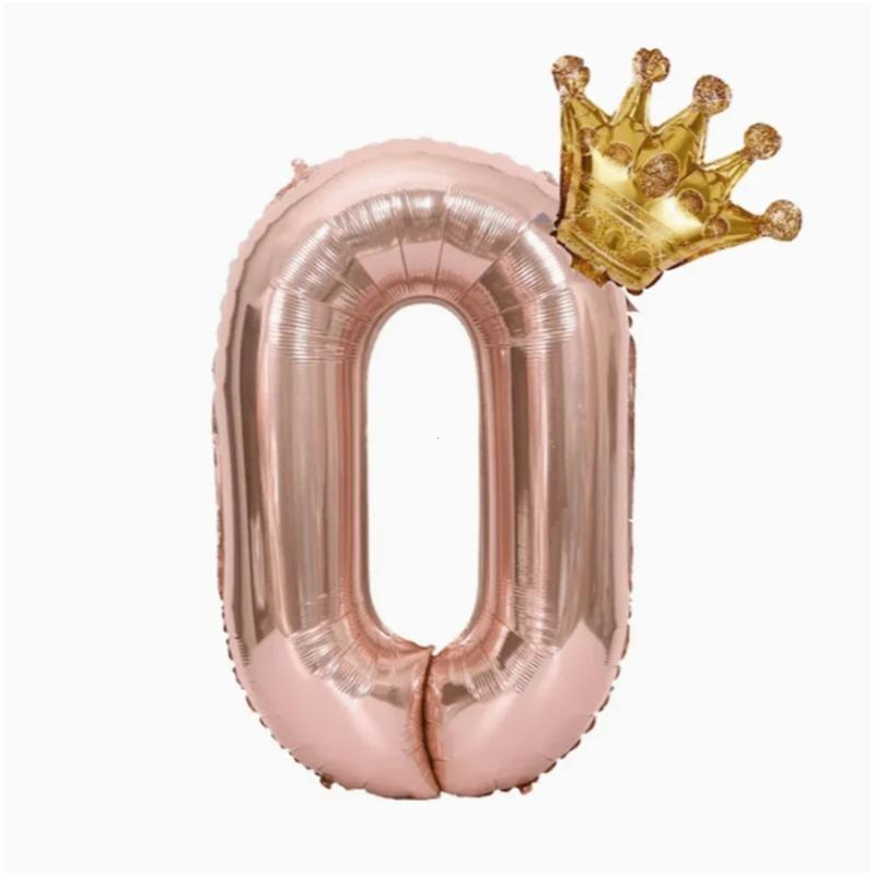 

32-inch rose gold aluminum film balloon with crown, beautiful digital balloon, suitable for festival celebrations and birthday party decoration