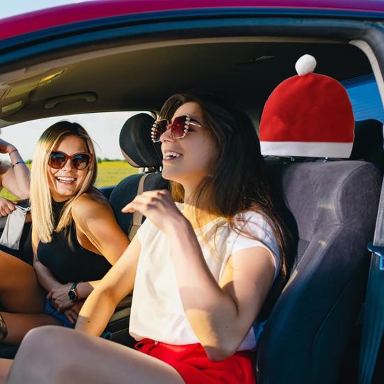 Christmas Car Headrest Cover Santa Claus Hat Multipurpose Decorative Backrest Chair Decoration Xmas Cap Car Decorations Plush Ball Thicken Car