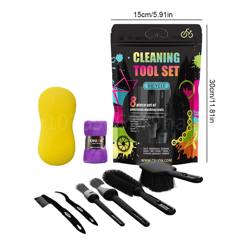 8Pcs/set Chain Cleaner Portable Cycling Cleaning Kit Bicycle Scrubber Brushes Set Mountain Bike Rims Spokes Wash Repair Tools