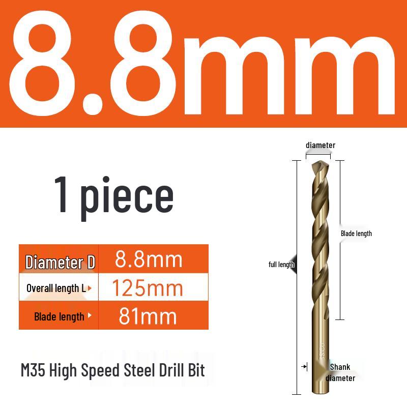 M35 Cobalt Twist Drill Bits Set for Stainless Steel, High Hardness, Straight Shank, Hand & Electric Drills