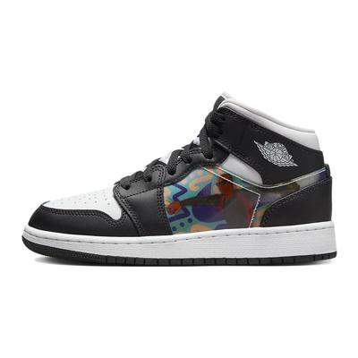 Air 1 Mid GS Hologram Kinder Sneaker Schwarz New-Emerald University-Rot DR9495-001