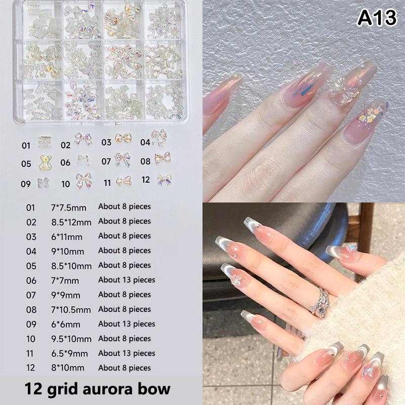 12 Grids 3d Nails Charms Mixed Special-Shaped Diamonds Flat Bottom Diamonds Pearl Sequins Butterfly Diy Manicure Parts
