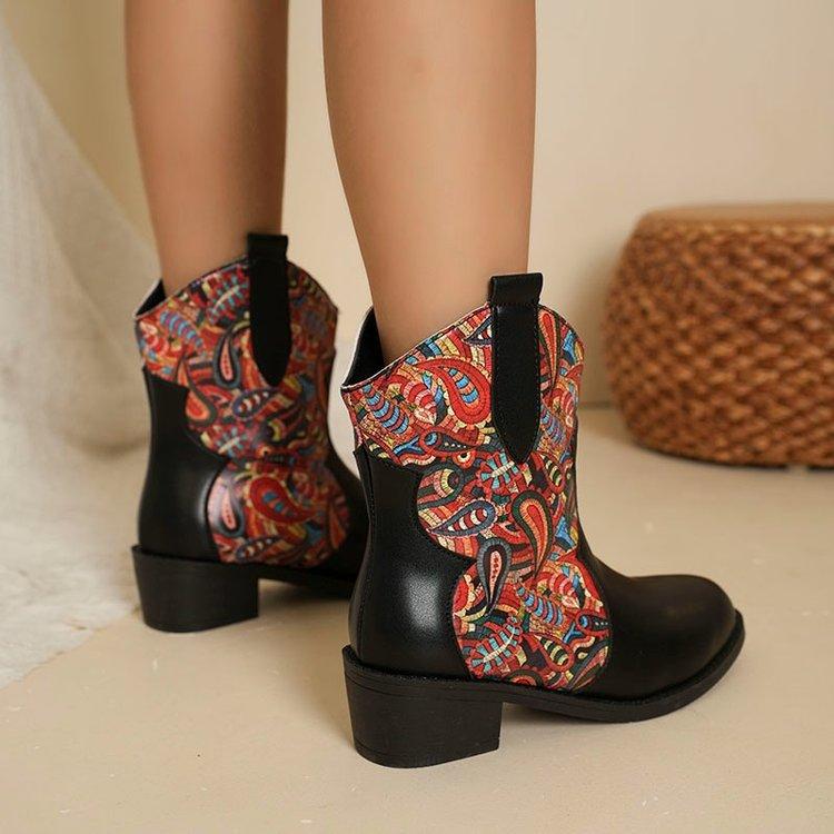 Fashion Women's Short Boots, Chunky Heels, Designer Python Print, Fashion and Ankle Boots