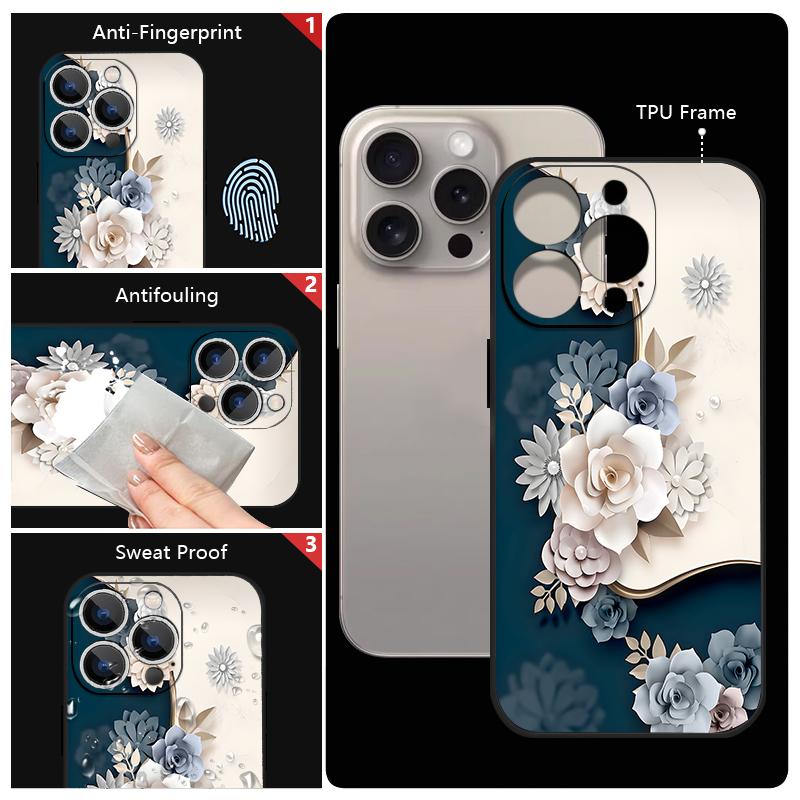 Romantic Rose Flower Pattern Lanyard Case For iPhone 17 Pro Max iPhone 16 15 14 13 Pro Max 11 16E 17E Soft Silicone Phone Back Cover