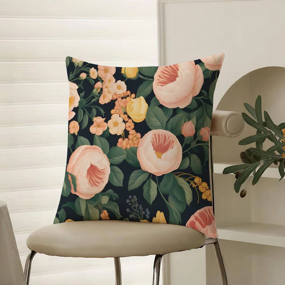Bright And Elegant Single Printed Flowers Pillow Case Comfort Sofa Bed Silky Elegant Invisible Zipper Decorative Cushion Cover