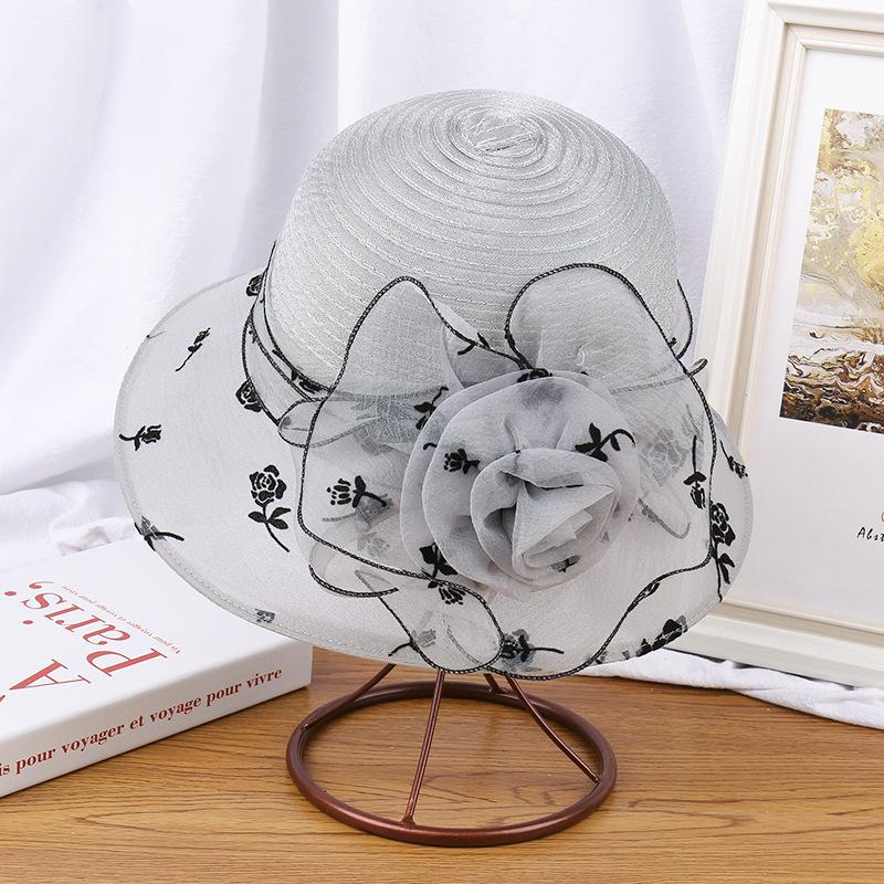 Summer women's organza flower pot hat outdoor UV protection sun hat British retro sun protection shade cool hat