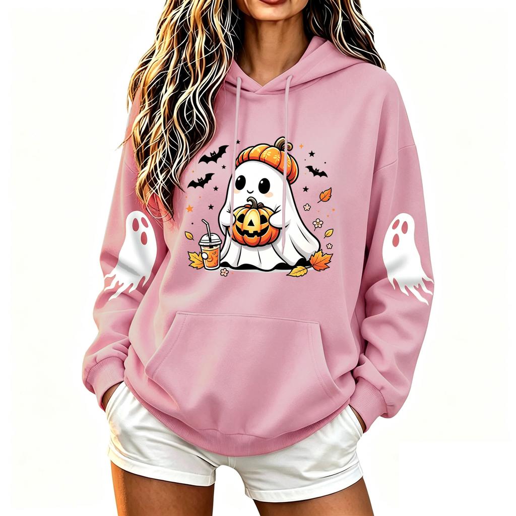 Women's Casual Women's Halloween Printed Crew-neck Pullover Hooded Sweatshirt