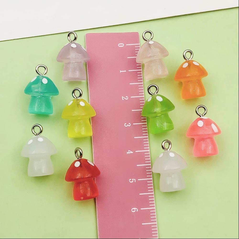 10 Colorful Luminous Resin Mushroom Charms for DIY Jewelry & Accessories