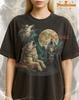 T-shirt Bootleg Loup et Lune, T-shirt Graphique Rétro Animal Nature Céleste Vintage, Retour aux Années 90 Rétro, Pull Loup et Lune