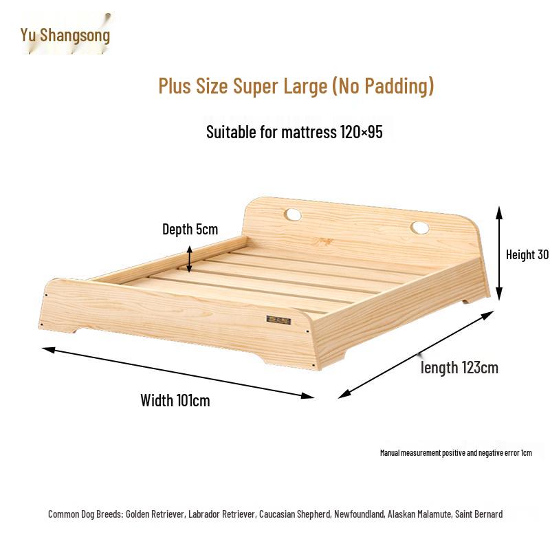 Solid Wood Pet Bed: All-Season Dog & Cat House with Removable, Washable Mattress - Off-Ground Design for Winter Warmth