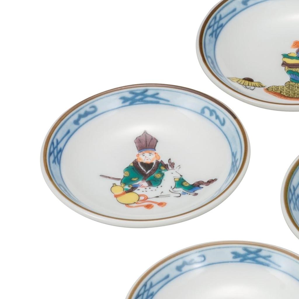 Kutani Ware Iwataya "Kutani Ware" Set of Plates (size 3) Seven Lucky Gods K8-29