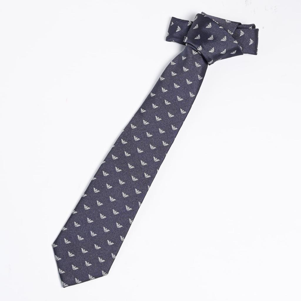 Emporio Armani Eagle Medium Made in 340075 3R616 00345 Men's Tie, 7.5cm Wide, 100% Silk, Logo, Gray, Italy, [Used]