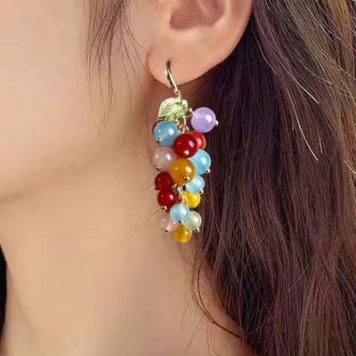1 PC Grape Cluster Earrings Women Hook Earrings Fruit Earrings Faux Crystal