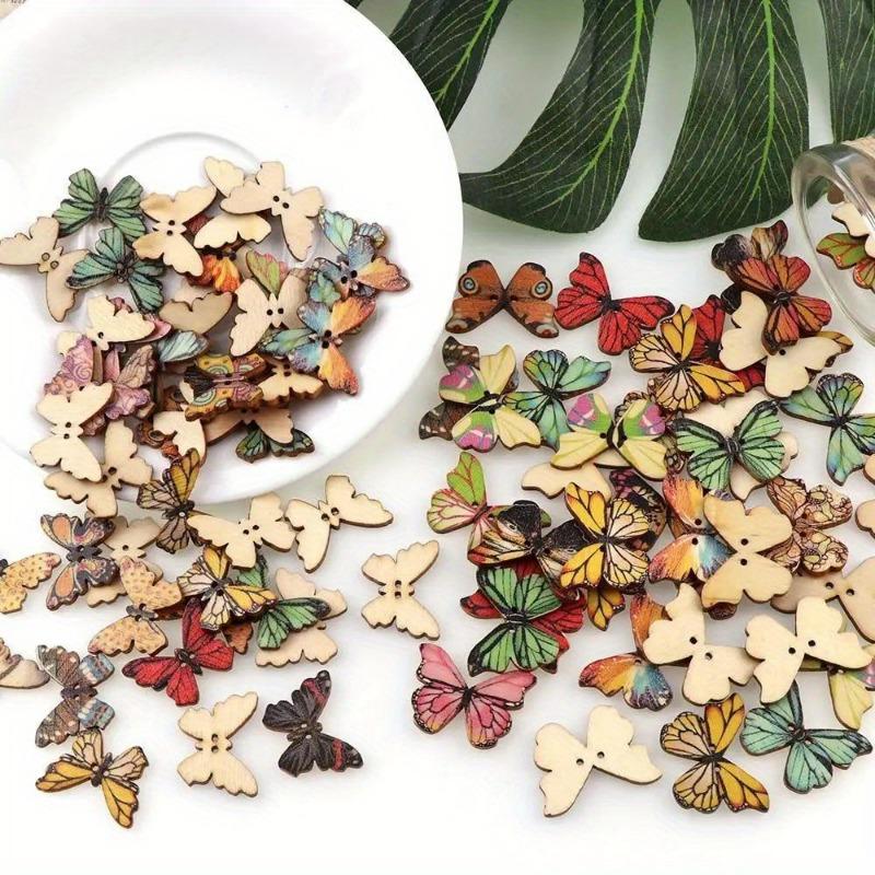 50PCS 2 Holes Mixed Colorful Butterfly Wooden Buttons Fit Sewing and Scrapbooking for Craft DIY Mix Colorful Fabric Decorations