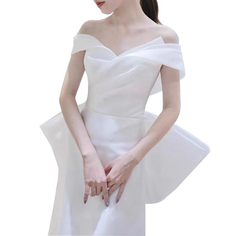 Light wedding dress 1011 new simple satin French fishtail temperament bride super fairy dream Mori travel dress skirt