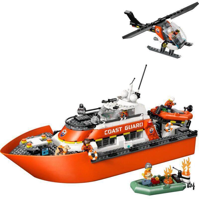 Compatible with LEGO City Series 60504 Coast Guard Rescue Boat Helicopter building toy