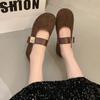 Retro Suede Mary Jane Shoes for Women's 2025 Spring New Shallow Mouth One-word Strap Flat Sole Shoes with Skirt Grandma Shoes