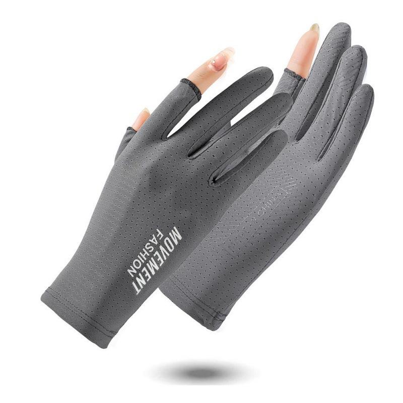 Sport Ice Silk Gloves Breathable Sun Protection Cycling Three-Finger Gloves Summer Cooling Touchscreen Anti-Slip Women Gloves серый