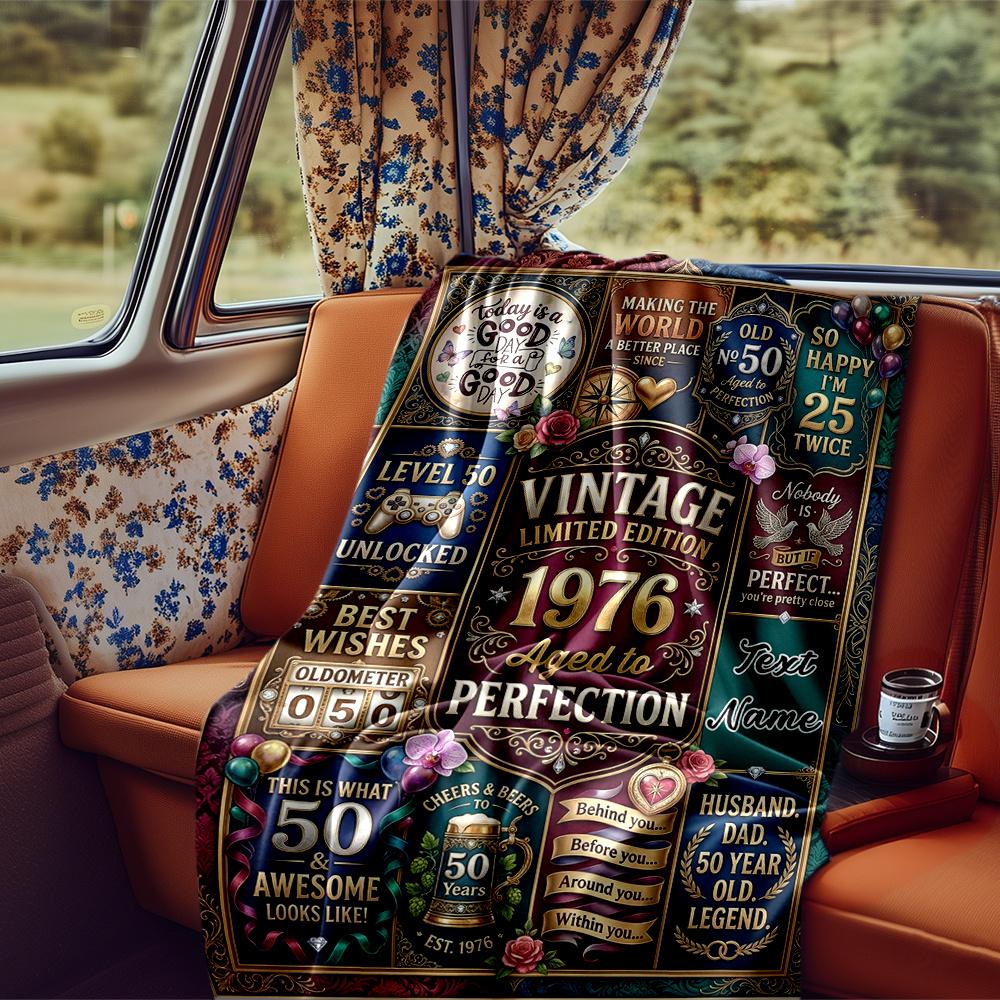 Vintage 1976 Aged To Perfection Celebration Poster Blanket Personalized Name Soft Comfortable Stylish Blanket Car Blanket Perfect For Travel Camping