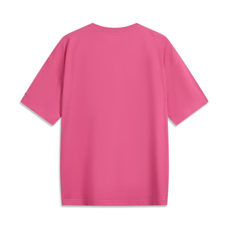 Li Ning CF Pure Color Letter Round Neck Ice Feel Comfortable Antibacterial Short Sleeve T-Shirt Men T-Shirt Bright-Pink ATSV189-7