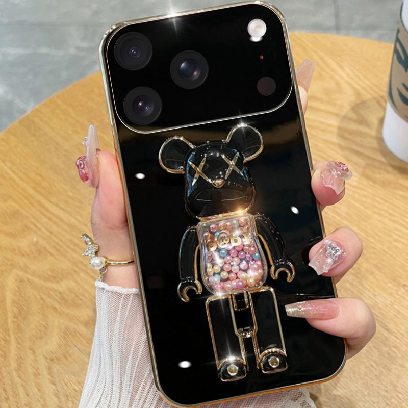 For iPhone 18 Pro / 18 Pro Max Case Soft Electroplated Quicksand Hourglass Pellet KWAS Bear silicone shockproof Protector Smooth