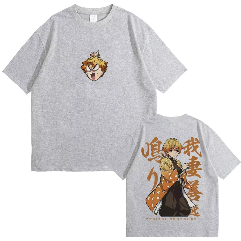 Anime Demon Slayer Agatsuma Zenitsu Graphic T Shirt Men Women Clothing Fashion Oversized Cartoon Streetwear Male Casual T-shirts