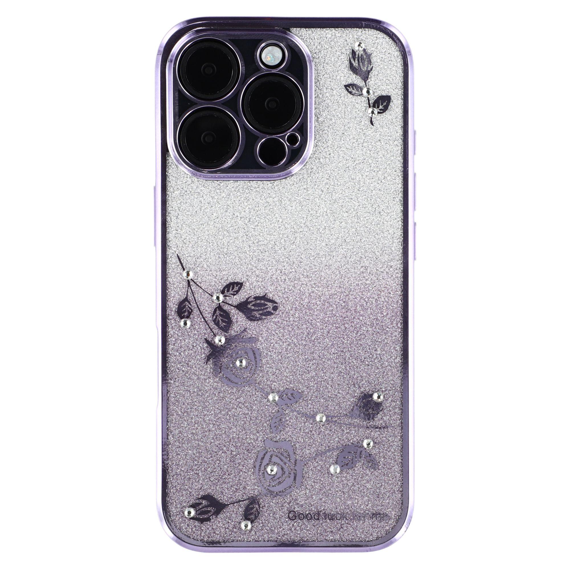 

For iPhone 16 Pro Case Shockproof TPU Phone Cover Sparkle Pretty Floral Purple