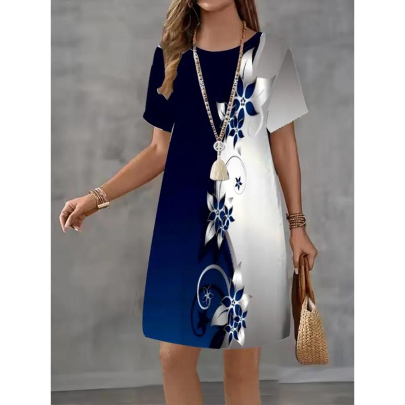 Patterns Women Mini Dresses Summer Short Sleeve Printed Plus Size Casual Comfortable Soft Dress