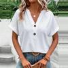 Spring/Summer 2025 Women's Casual V-Neck Button T-Shirt - Solid Color Fashion