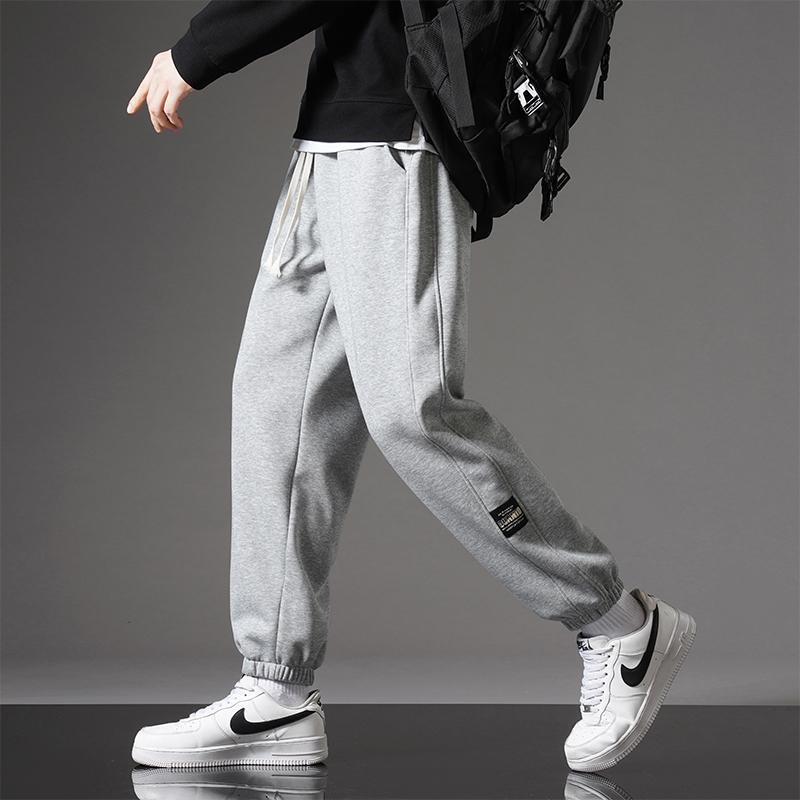 Men's Versatile Solid Color Casual Pants for Autumn and Winter Breathable Plus Velvet Thickened Sports Fashion Nine-point Outdoor Loose Trousers